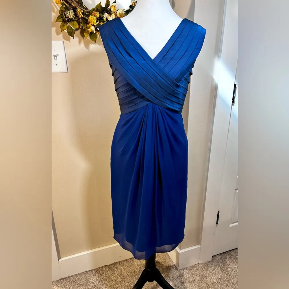 ADRIANNA PAPELL Bandage Bodice Silk Blend Blue Knee Length Cocktail Dress Sz 4 - Image 9