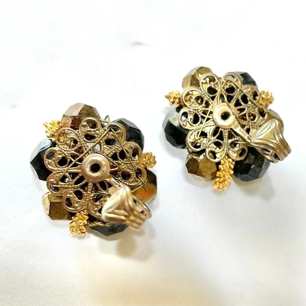 Vintage Laguna Black Gold Glass Beaded Clip - Image 4