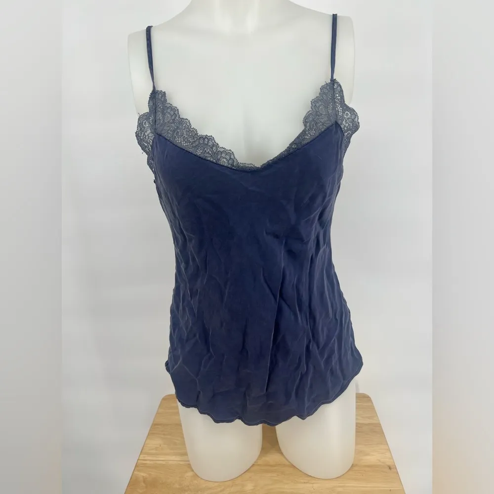 Julianna Rae Women's Silk Camisole Top Lace Trim Blue Lace Trim Camisole Y2K Size M - Image 5