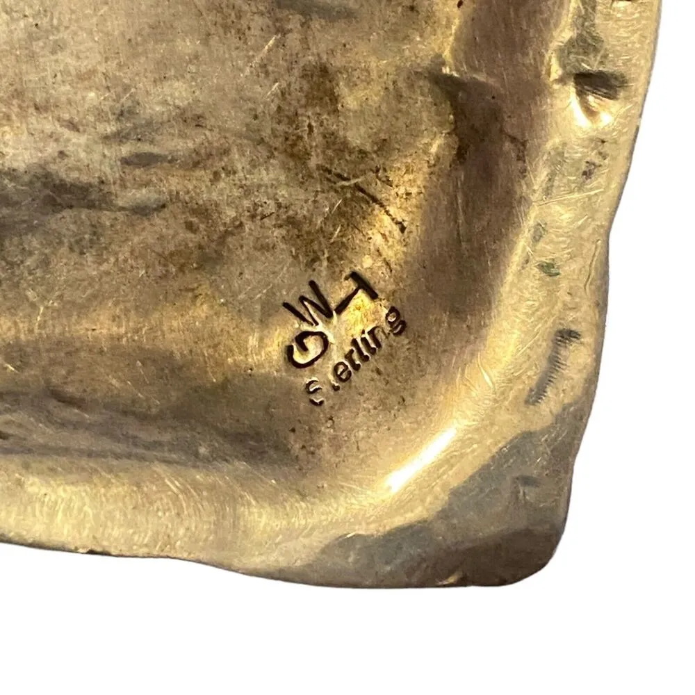 Signed GWT Sterling Silver Navajo Vintage Beaded Square Pendant Southwestern - Image 2