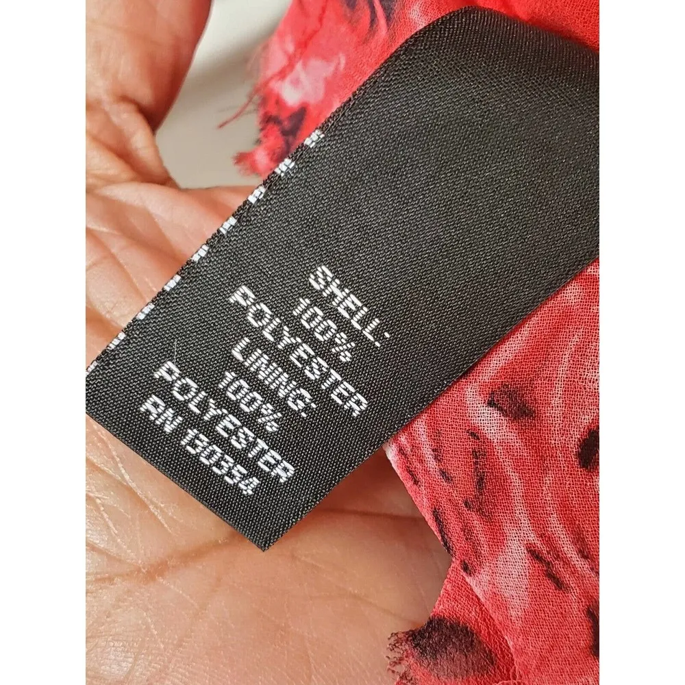 Gambatista Valli Red Floral Polyester Round Neck Sleeveless Knee Length Dress L Size L - Image 10