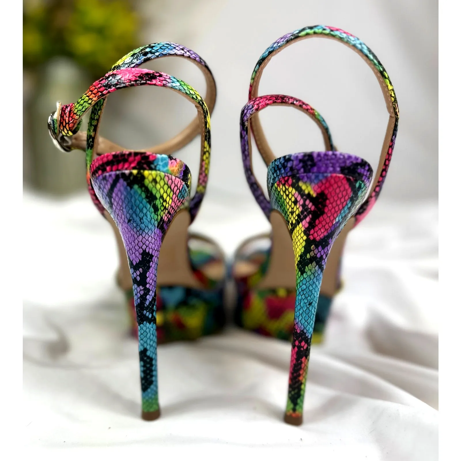 Steve Madden Marciana Snake Skin Multi Ankle Strap Open Toe High Heel Sandals 6 - Image 15