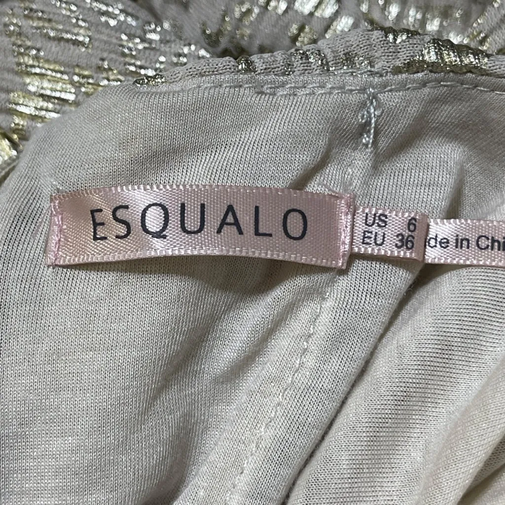 Esqualo Foil Blouson Mini Dress Gold Silver Size 6 Pleats Long Sleeve Animal Pri - Image 6