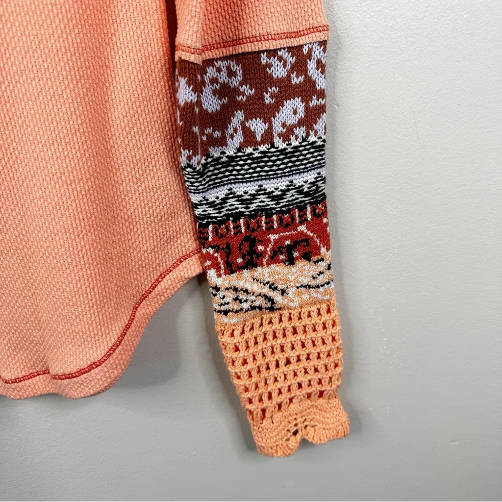 NEW Free People In The Mix Cuff Thermal Top in Desert Orange Combo Womens Small - Image 3