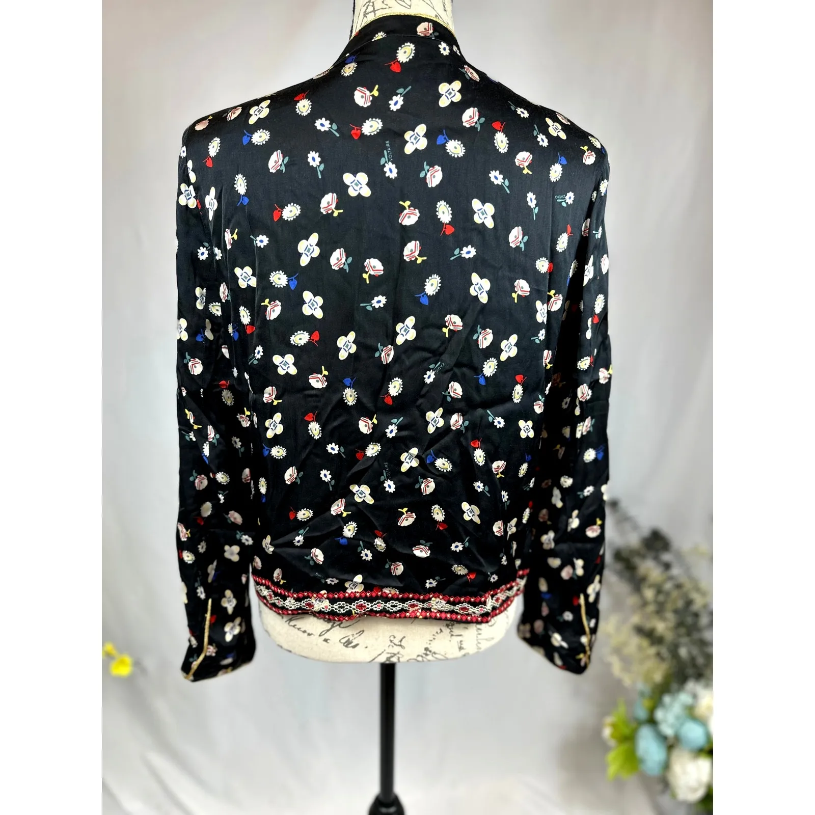 Zadig & Voltaire Vendrix Floral-Print Open-Front Jacket 38 (M) Black Multi - Image 12