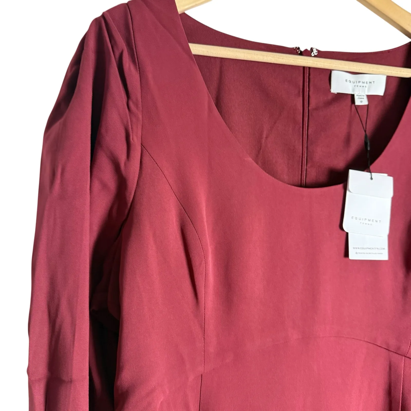 Equipment Natalia Long Bell Sleeve Scoop Neck Midi Dress Cordovan Wine Red Sz 12 - Image 5