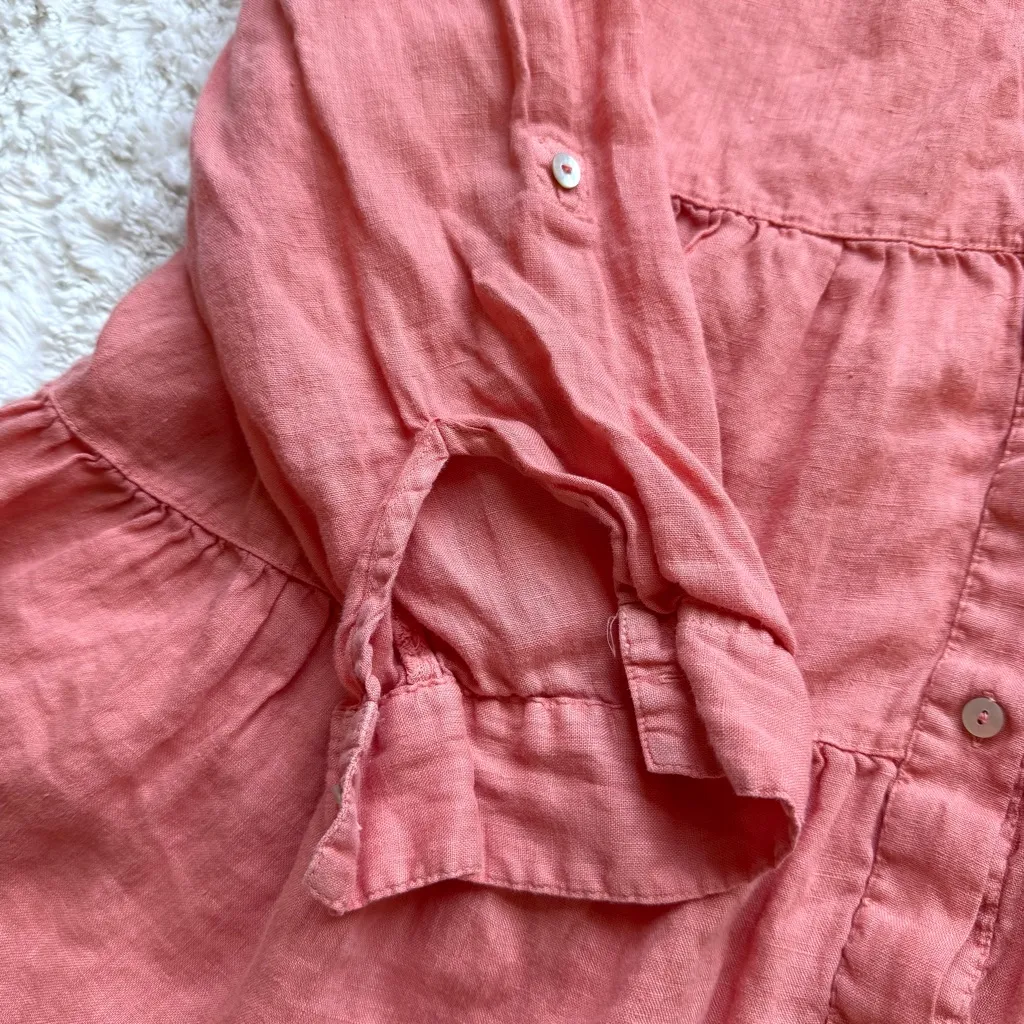 Sigrid Olsen Linen Button Up Tunic Top XL Peach Roll Tab Long Sleeve Peasant - Image 10