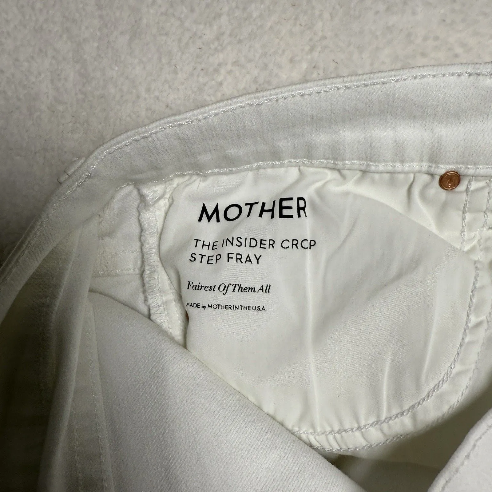 Mother Jeans The Insider Crop Step Fray Fairest Of Them All White Denim Size 34 - Image 5