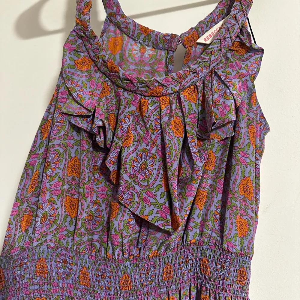 Rebecca Taylor SILK floral smocked waist summer tiered dress - Image 3