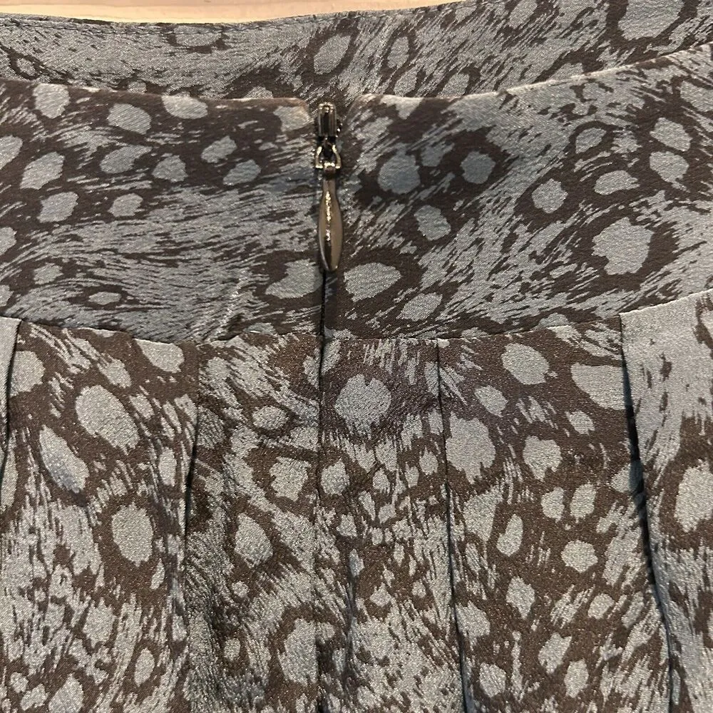 Anthropologie Pyrus‎ London Blue Silk Pleated Skirt Animal Print Pockets Large - Image 6