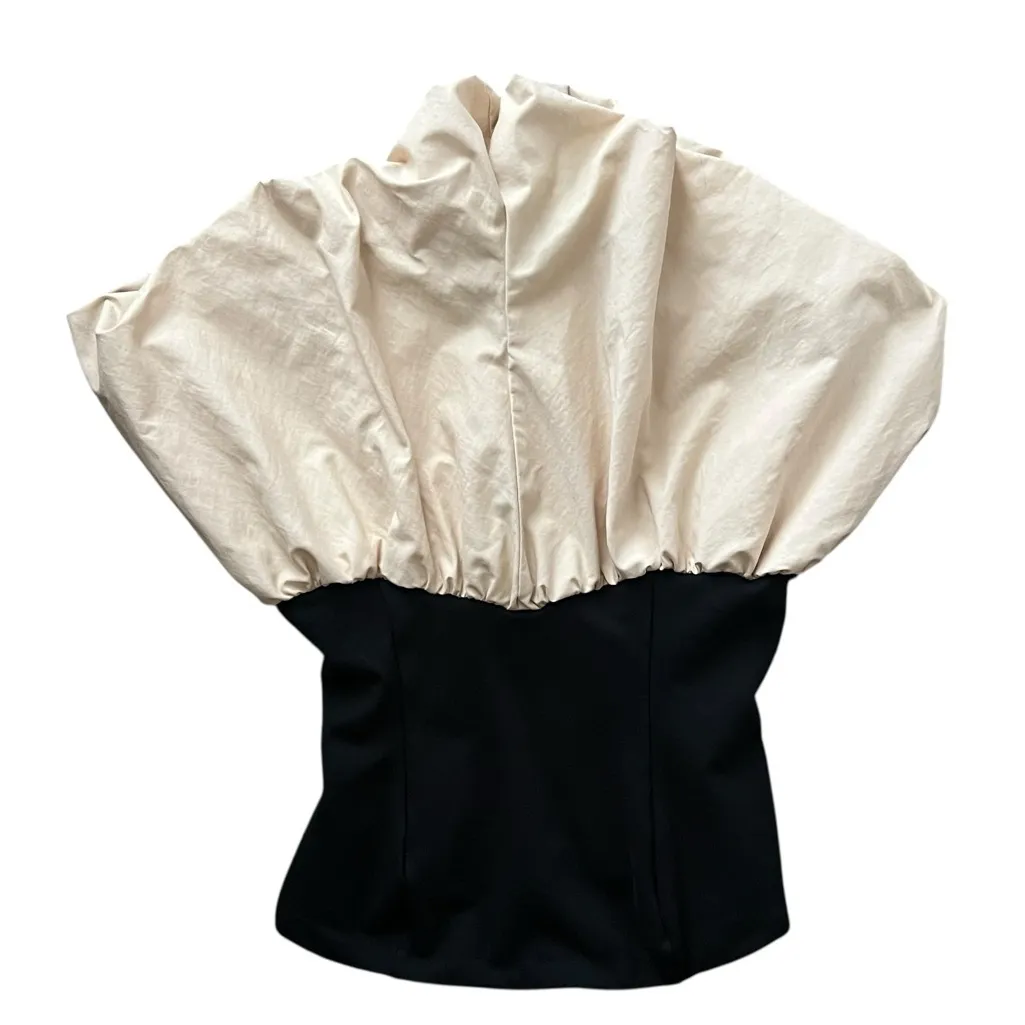 Anthropologie Maeve Women’s Strapless Black Cream Bubble Shorts Romper Sz Medium - Image 2