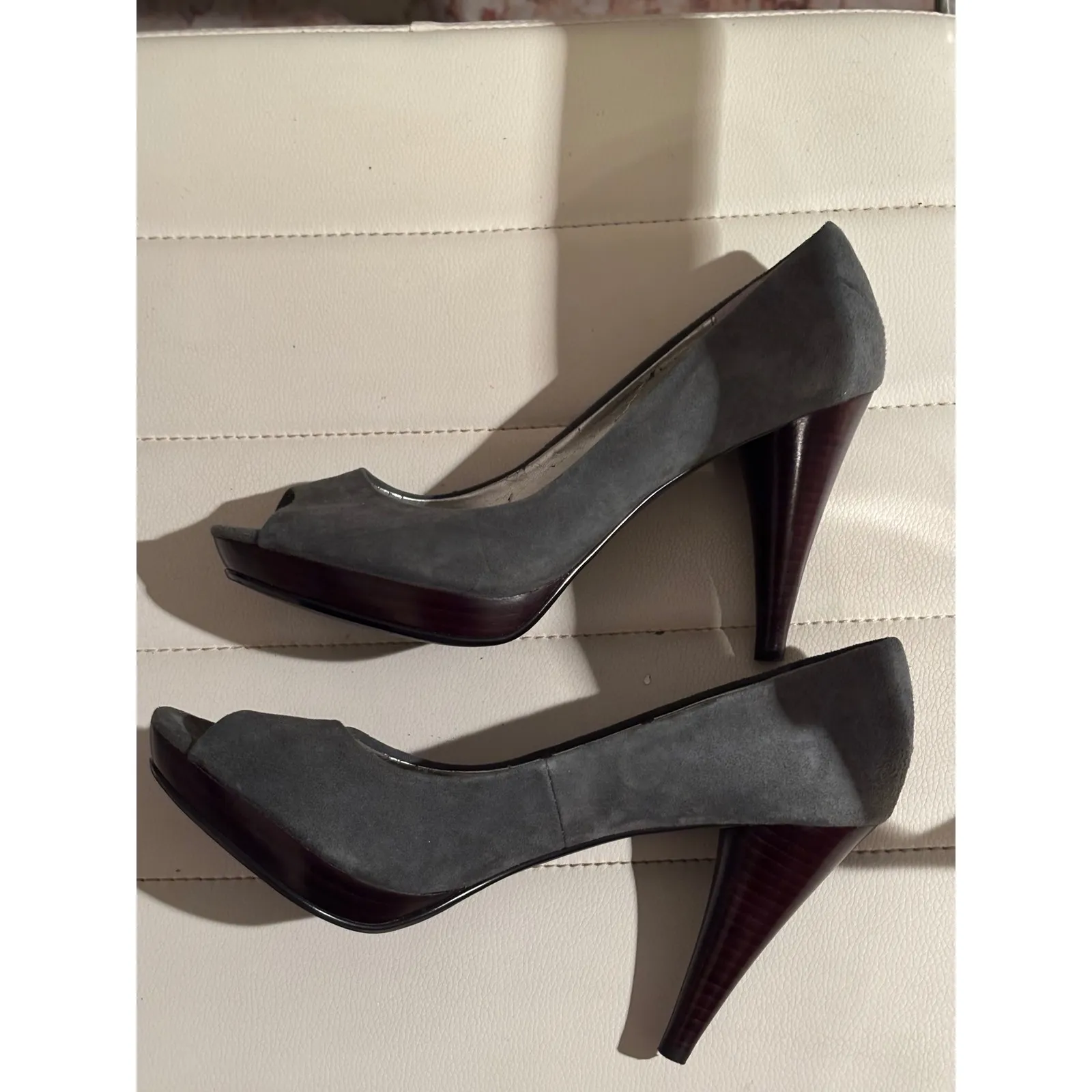 Style Co‎ Peep Toe Heels Gray Suede Platform Chunky Heel Shoes Womens Size 10M - Image 5