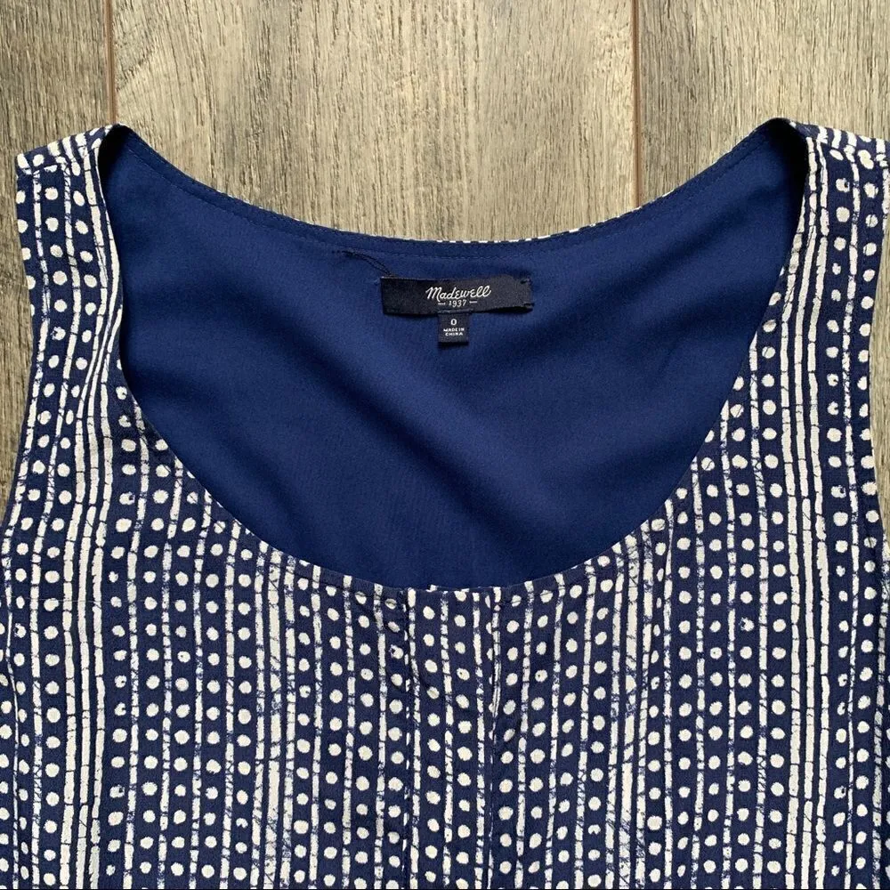 Madewell Blue Batik Striped Silk Ruffle Dress Size 0 Navy Polka Dot - Image 8