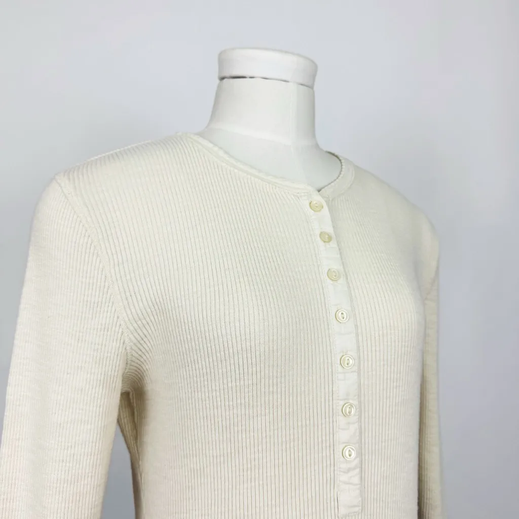 Vintage Y2K Ralph Lauren Buttoned Knit Henley Popover Top in Ivory | Size L - Image 2