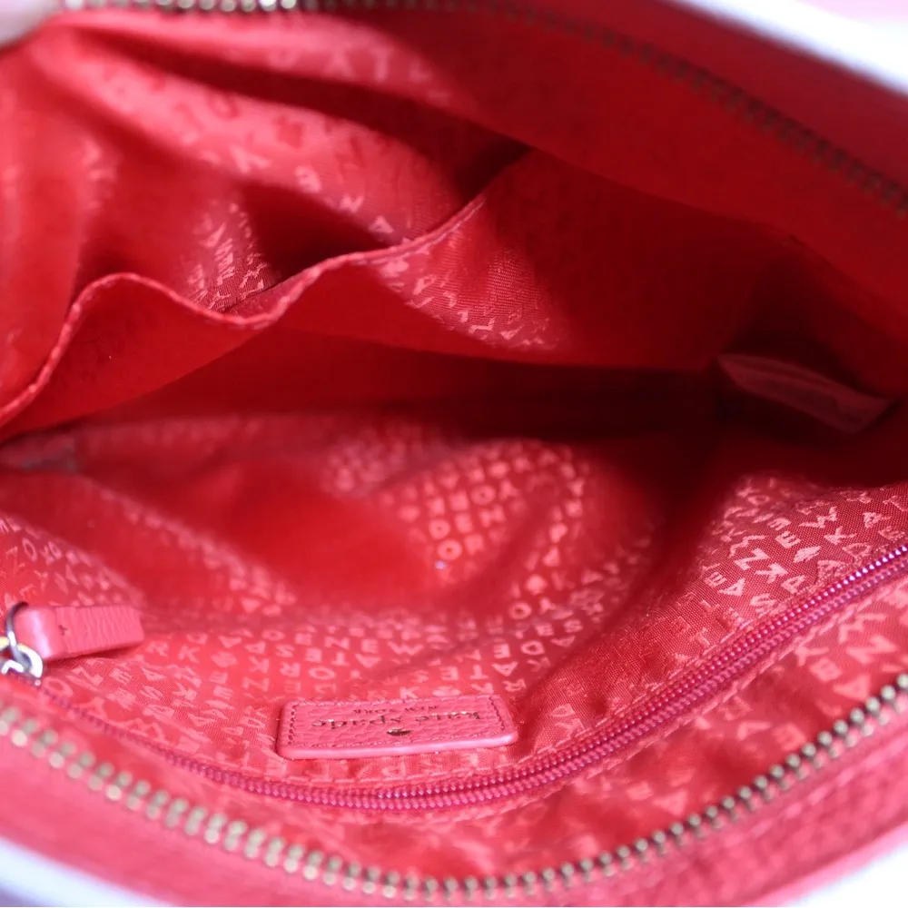 Kate Spade Pink Leather Shoulder Bag White Trim Gold Zipper Purse - Image 6