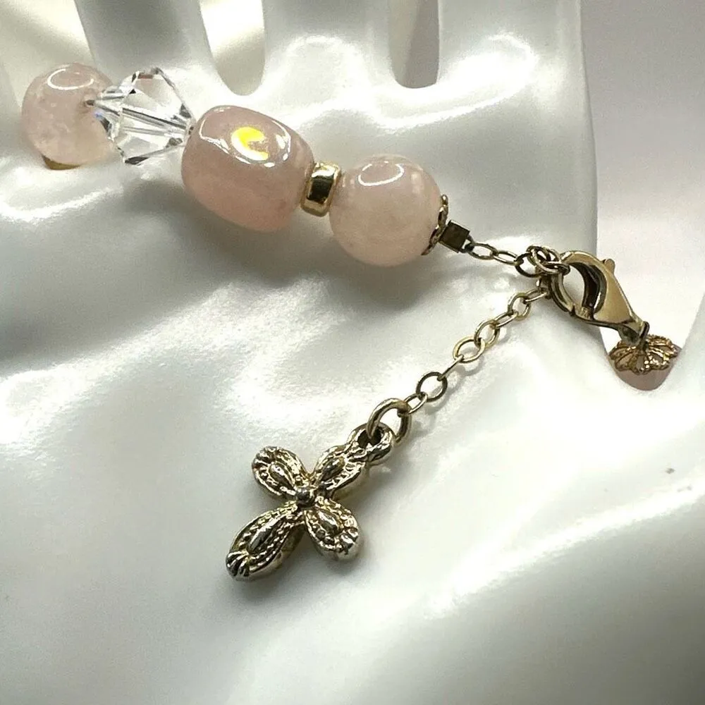 Rose Quartz crystal cross charm bracelet Pink - Image 10