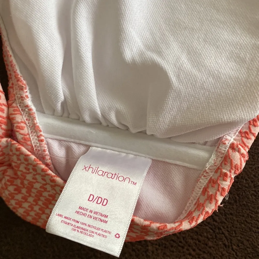 Women's Houndstooth check Texture Bikini Top Bandeau Sz D/DD CORAL - Image 6