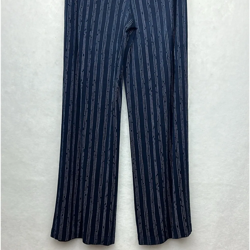 Chicos Travelers Wide Leg Pants Womens Slinky Knit Navy White Striped Sz O Short - Image 3