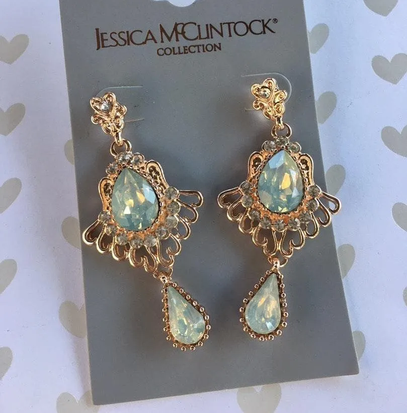 Jessica McClintock Earrings gold blue moonstone dangle - Image 5