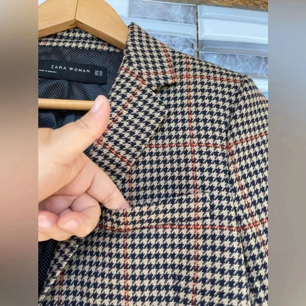 zara check gingham blazer jacket button size XS - Image 7