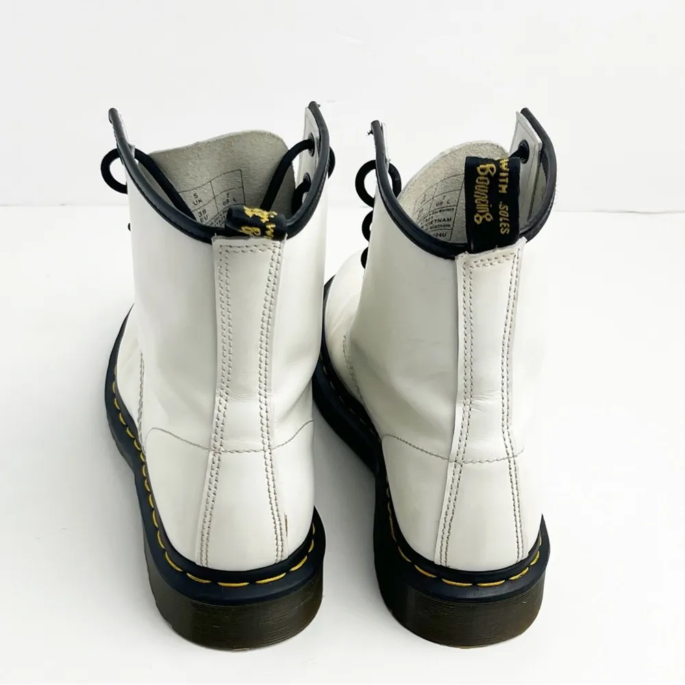 DR. MARTENS White Leather Lace Up Combat Boots, Size 7 - Image 6