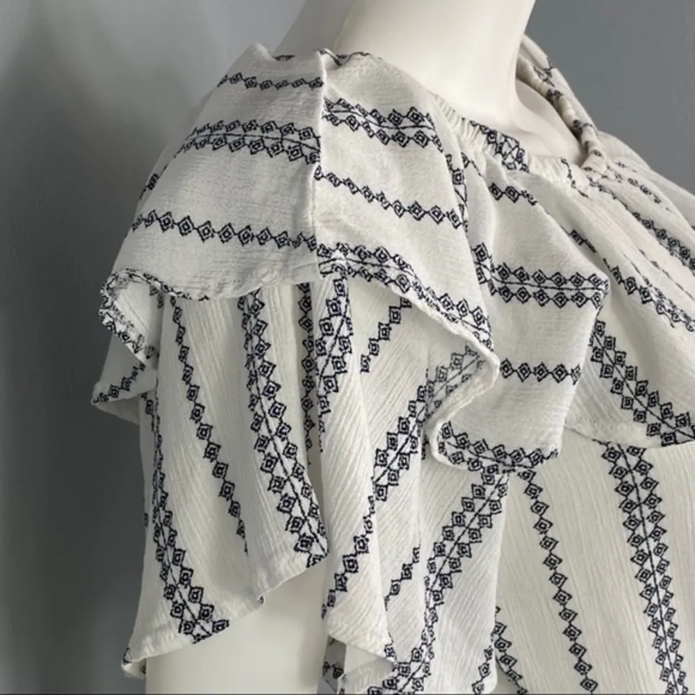 Paper Heart White Blue Ruffled Off Shoulder Crop Top Y2K Festival Boho Size S - Image 6