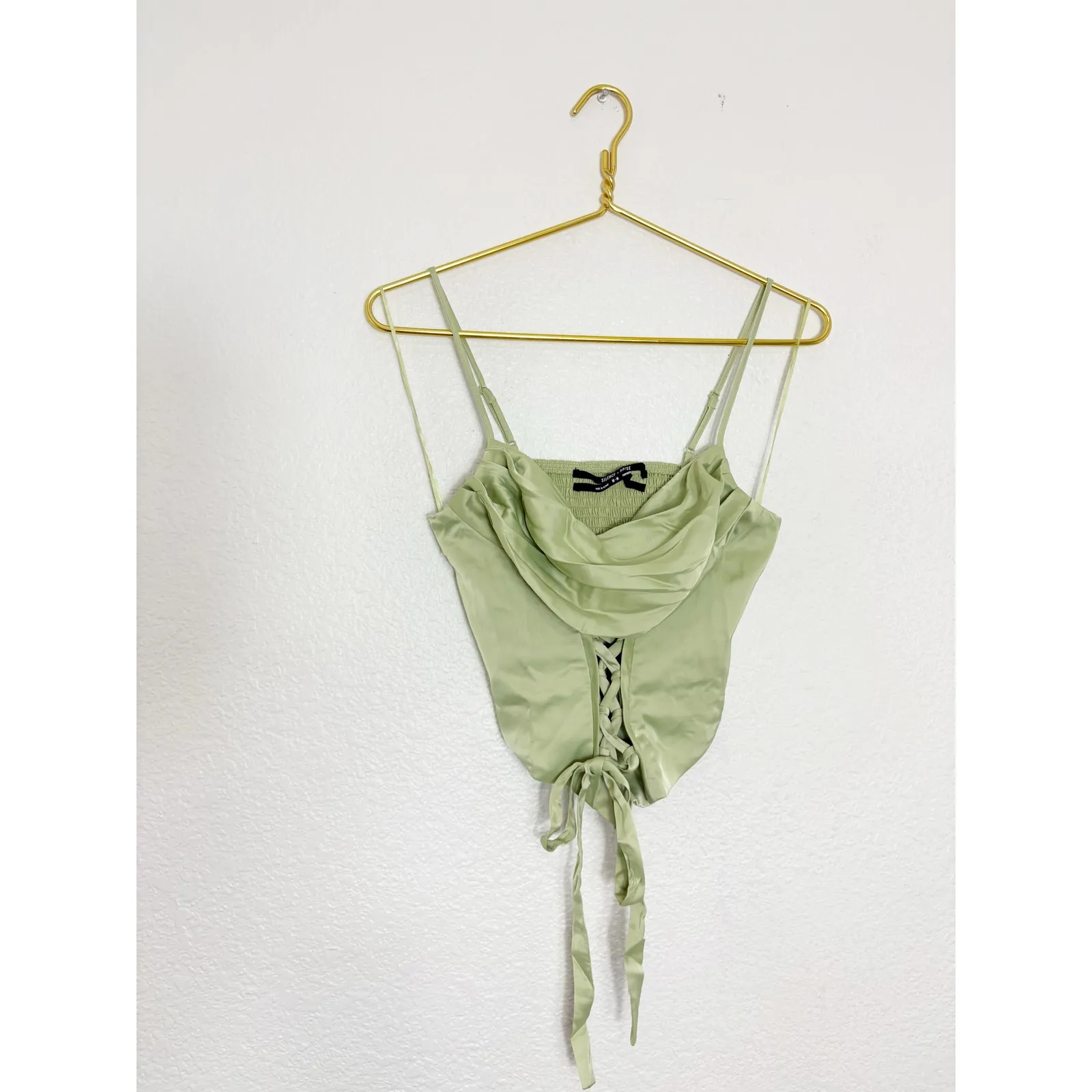 Urban Outfitters Silence + Noise Mimi Cowl Neck Satin Lace Up Corset Camisole - Image 4