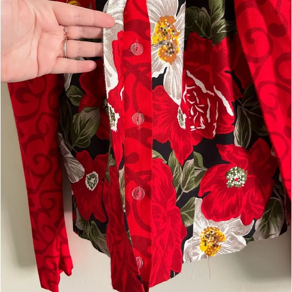 Vintage Melissa Floral Baroque Red Statement Jacket Blouse statement unique Size 12 - Image 6