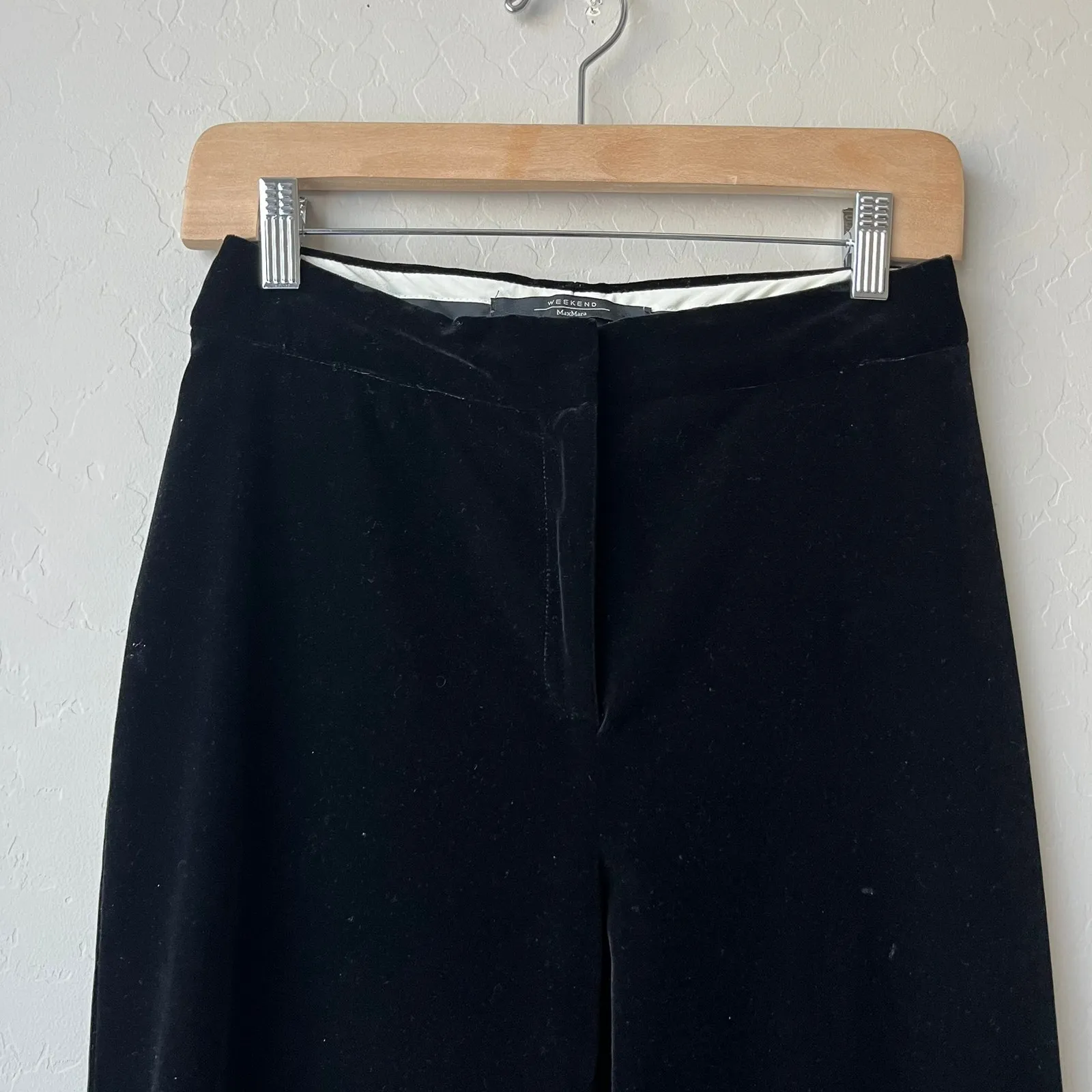 Weekend‎ MaxMara Black Velvet Wide Leg High Waist Trouser Pants Size 6 - Image 5