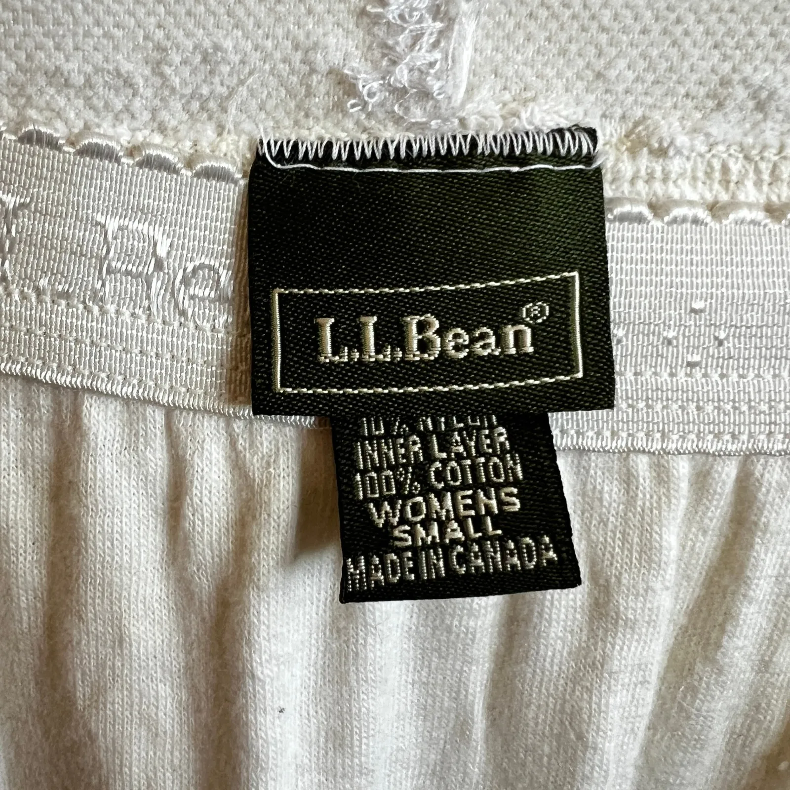 LL Bean Thermal Base Layer Pants Cream Cotton Wool Canada Womens Small - Image 4
