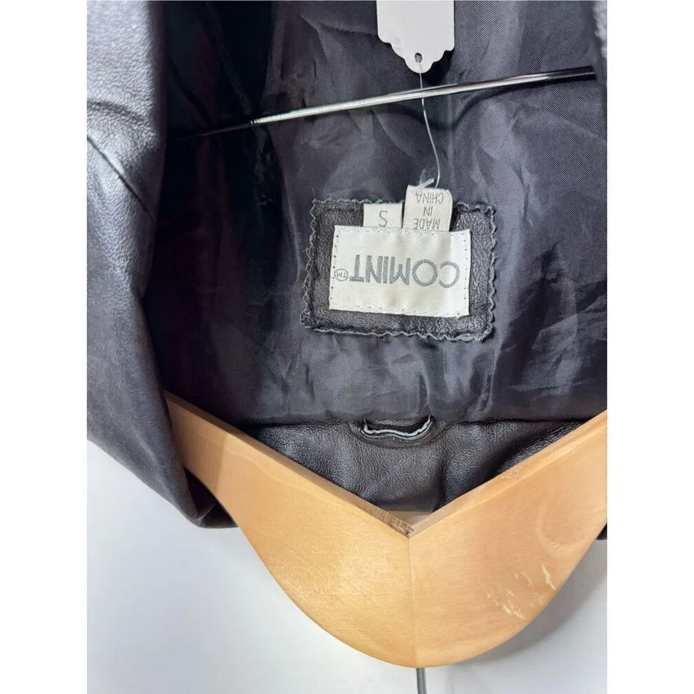 Comint‎ Leather Jacket Womens Size Small Black Tie Front Long Sleeve Black - Image 10