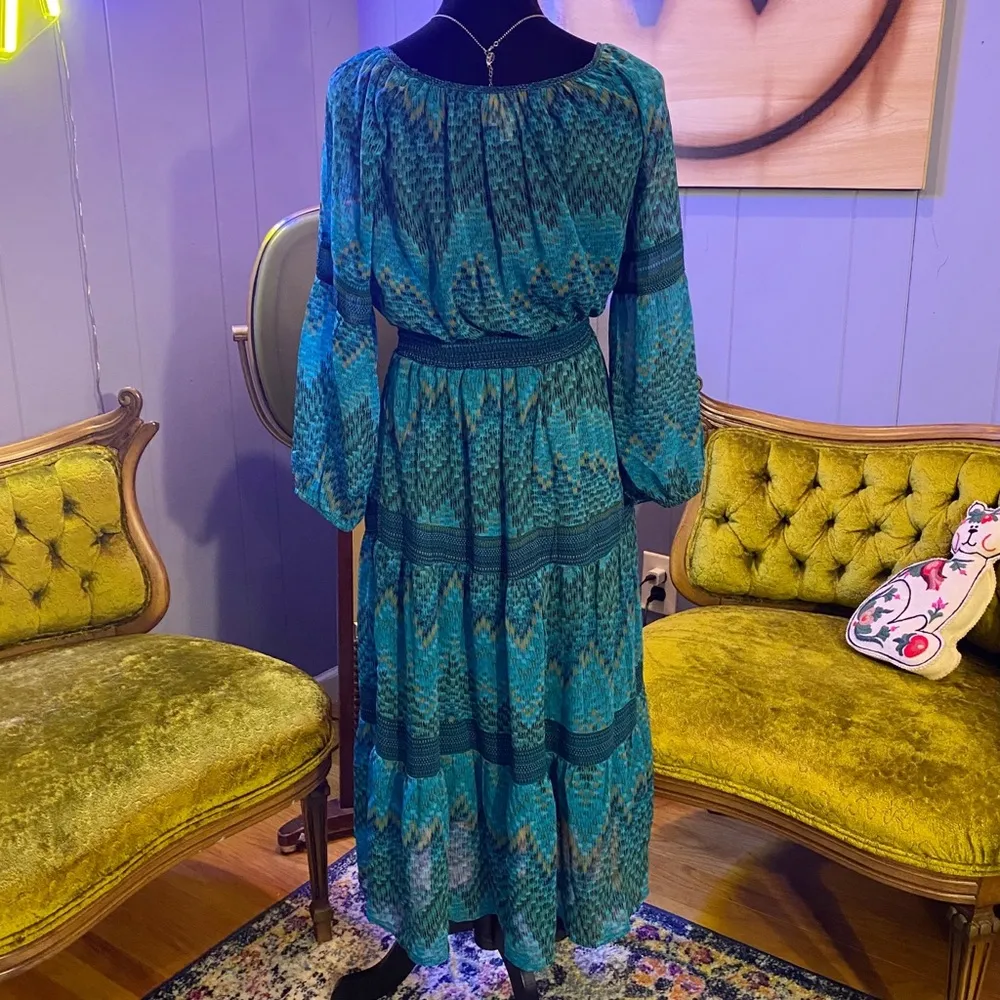 Anthropologie Fig And Flower Boho Tiered Maxi Dress Size M Blue Size M - Image 4