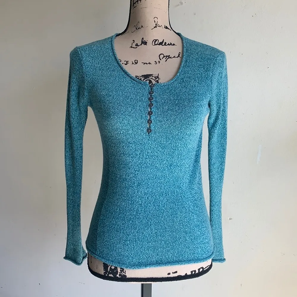 Sundance Homestead Henley Silk Blend Teal Blue Sweater Size PXXS NWOT - Image 3