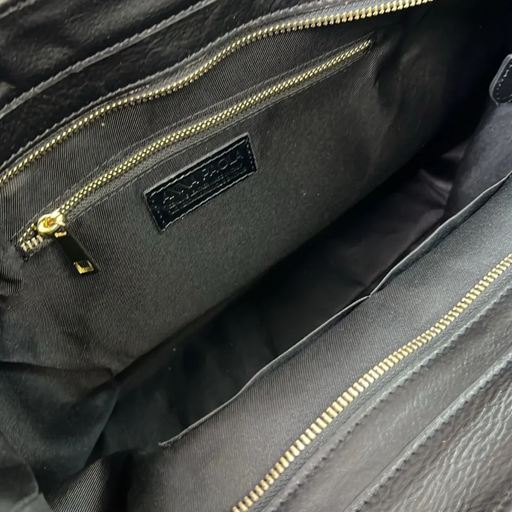 Anna Paola Italy Black Leather small zip top Tote Bag crossbody strap - Image 6