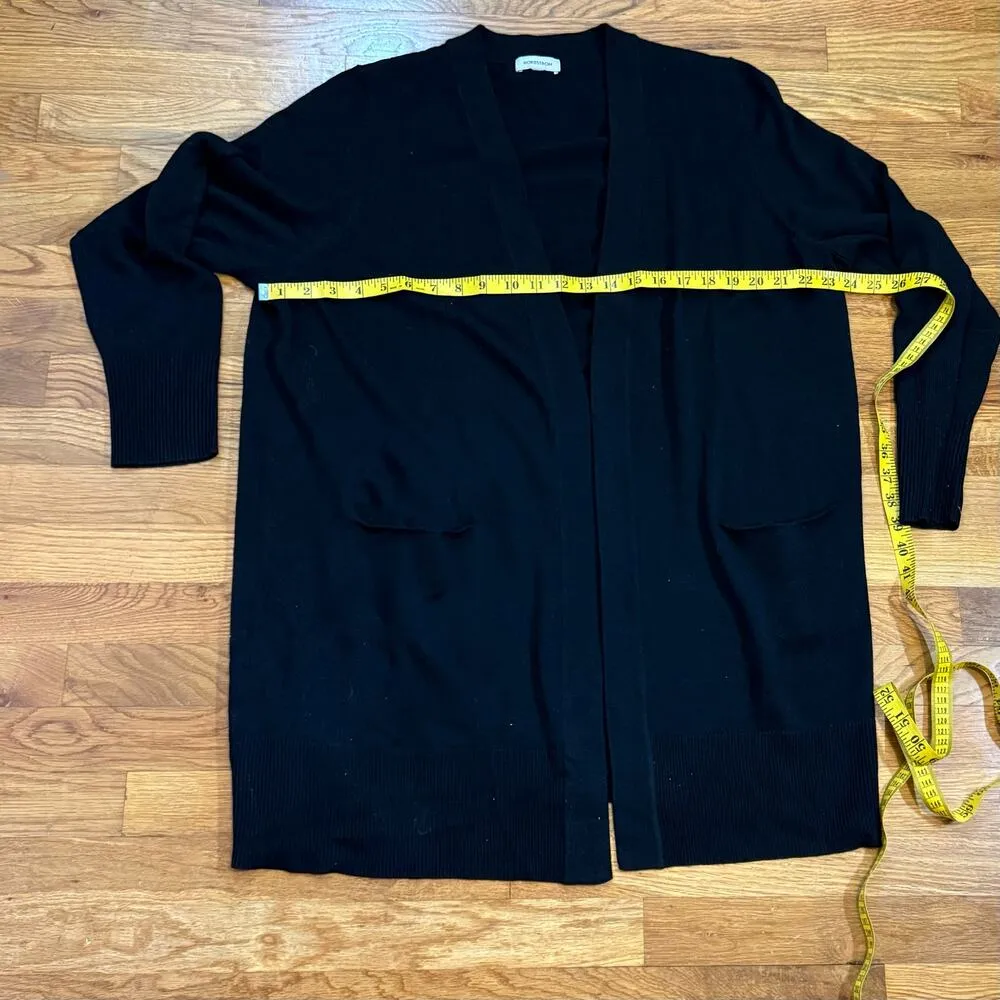 Nordstrom Women’s Black Merino Wool Blend Long Sleeve Open Front Long Cardigan - Image 3