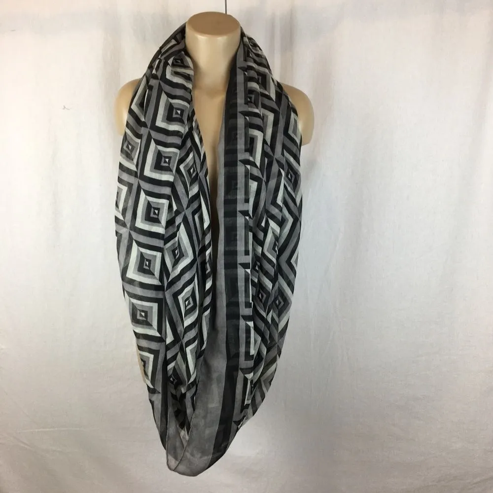 D&Y Black Gray & White Geometric Print Rectangular Infinity Scarve Scarf - Image 2