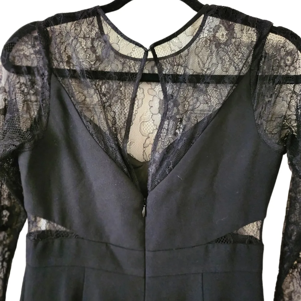 Aidan Mattox Maxi Long Sleeves Lace Bodice Evening Dress w/Slit Size 4 Black NWT - Image 5