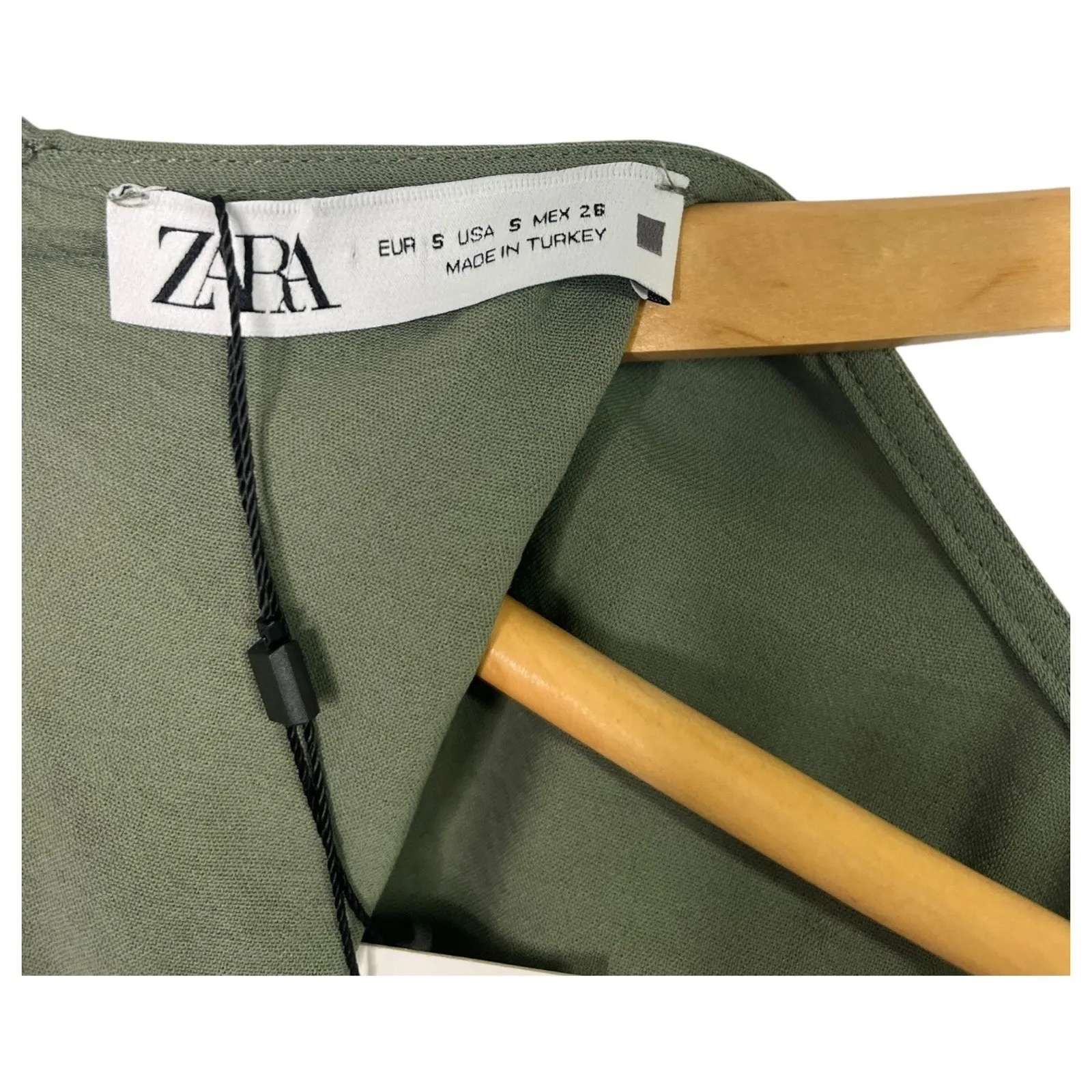 New Zara Dress Womens Small Green Puff Sleeve Cutout Ring Midi Casual Boho Sexy - Image 5