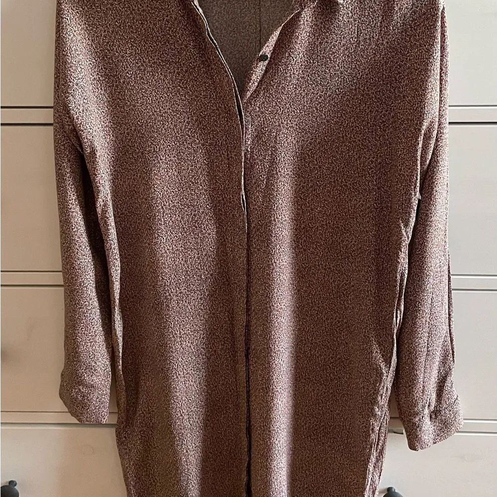 COS wool blend marled brown collared button down midi shirt dress, size XS fall - Image 7