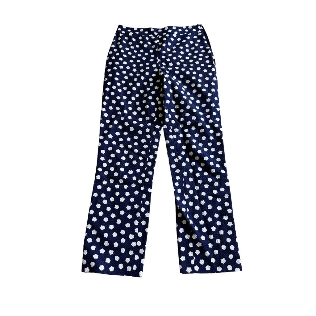 KATE SPADE Navy White Floral Ankle Pants Size 00 - Image 4