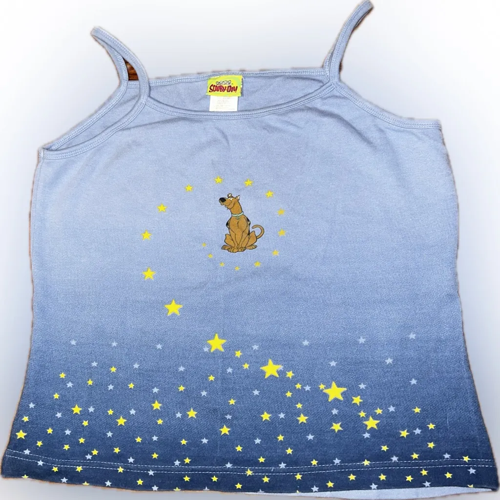 Vintage 90s Y2K Blue Scooby-Doo Stars Celestial Women's Sleep Cami Tank Top XL - Image 5
