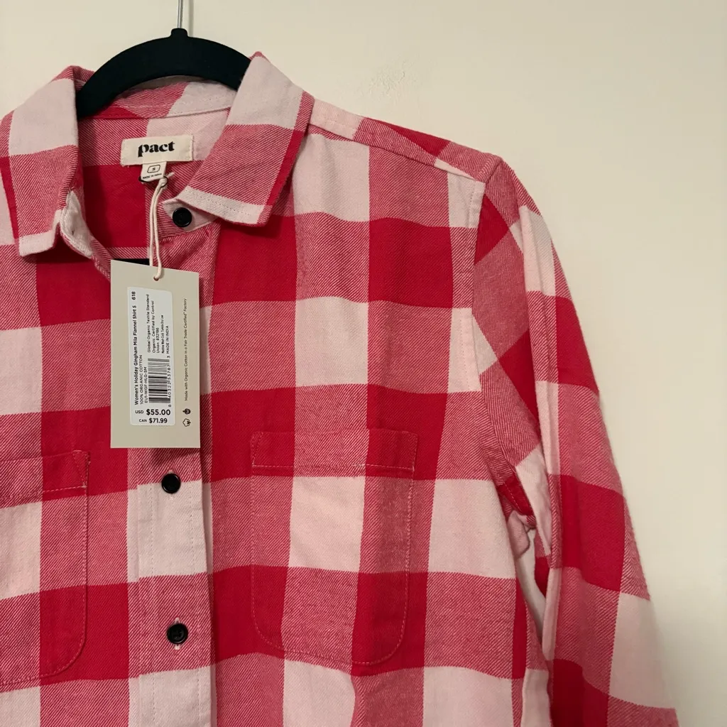 Pact Mila Flannel Shirt Women’s S Red Gingham‎ 100% Organic Cotton NWT - Image 2