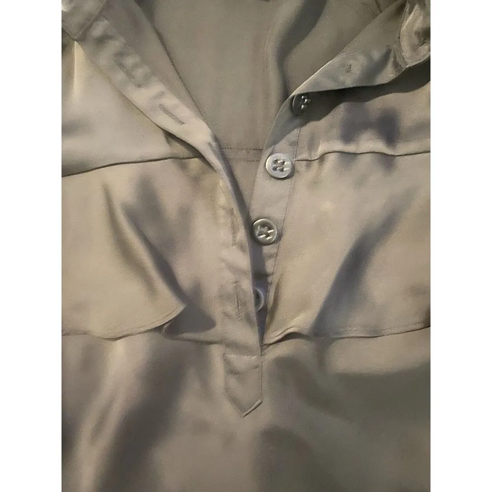 Apostrophe Top Women's Medium Black Ruffle V-Neck 3/4  Adjust Qtr Sleeve Blouse - Image 2