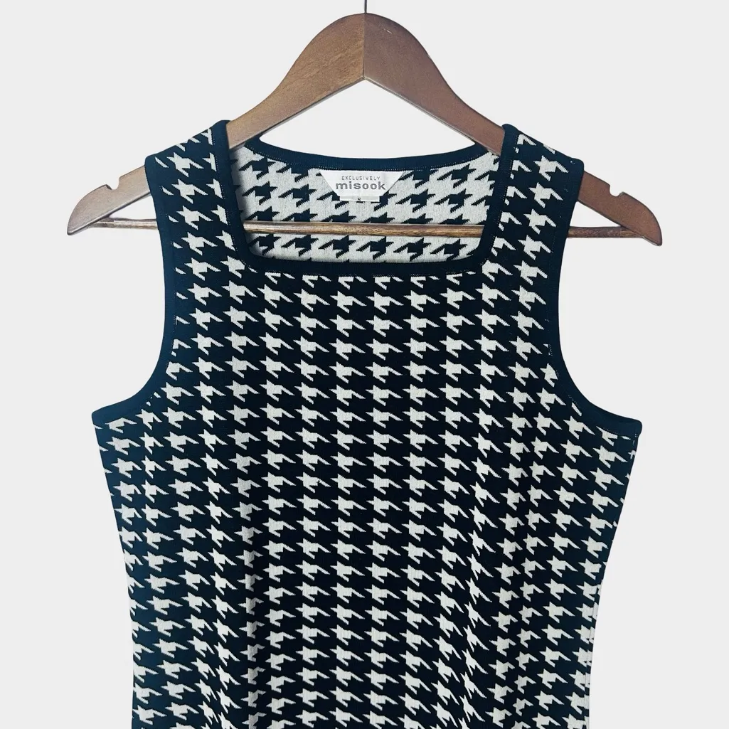 Misook Black White Houndstooth Sleeveless Knit Tank Top Small - Image 4