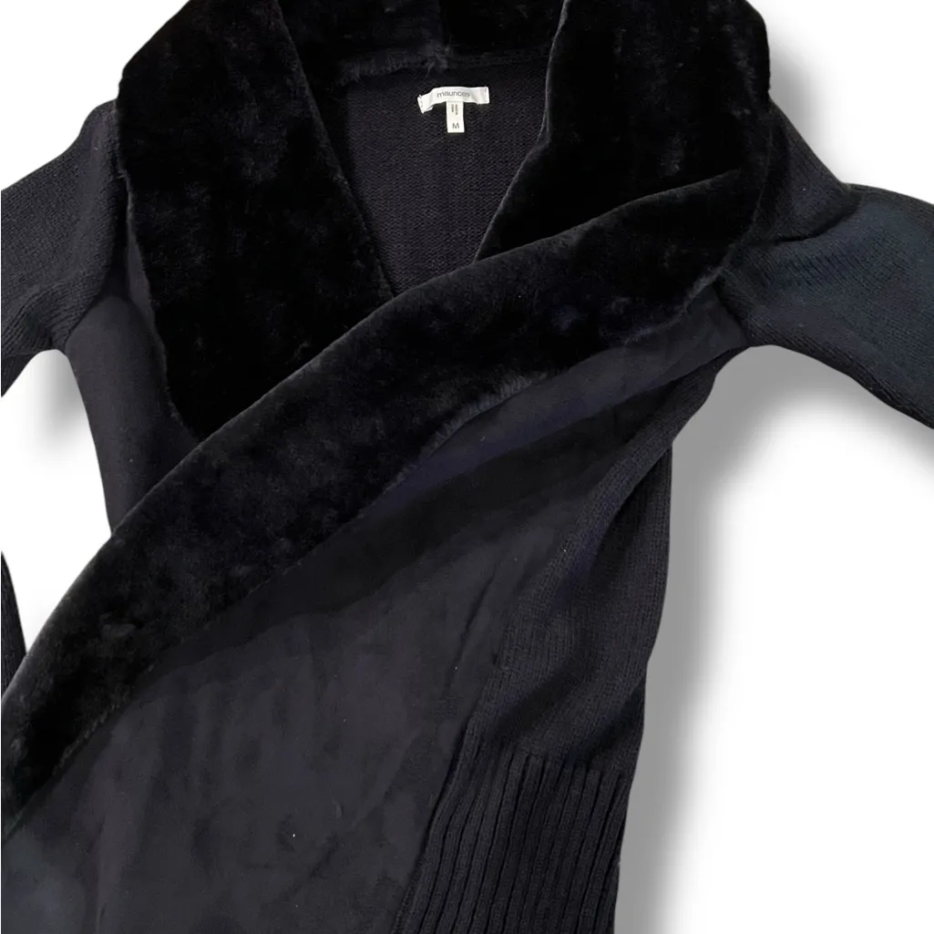 Maurices Faux Fur and Faux Suede Knit Sweater Black Open Front Women's Size M - Image 3
