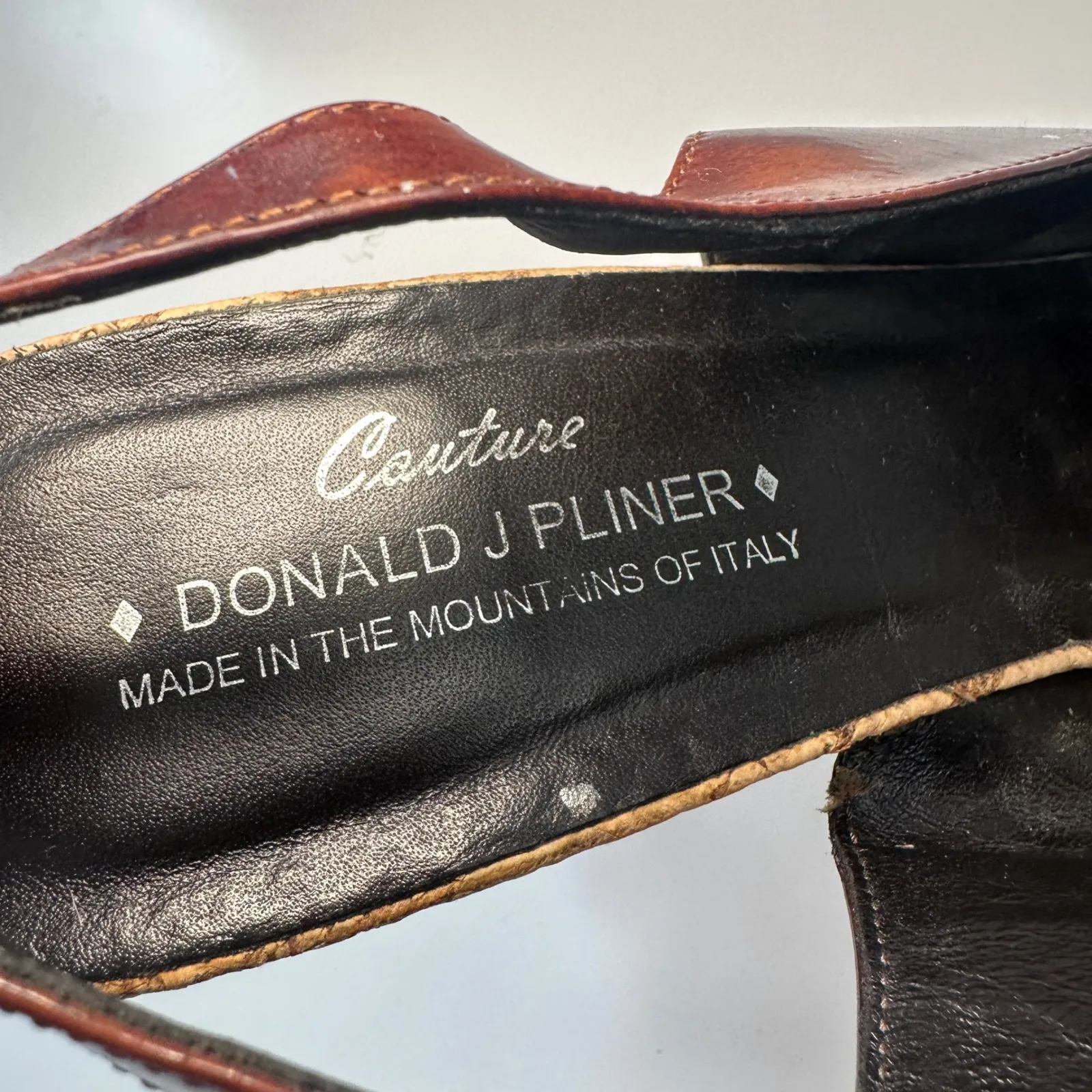 Donald J Pliner Slingback Heels Cork Wedge Peep Toe Brown‎ Leather Womens 10M Brown Size 10 - Image 8