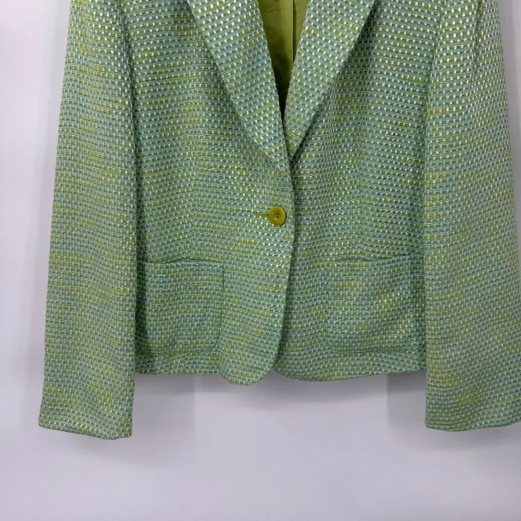 Talbots Spring Blazer Jacket Womens 12‎ Green Cotton Knit Lined Pockets - Image 3