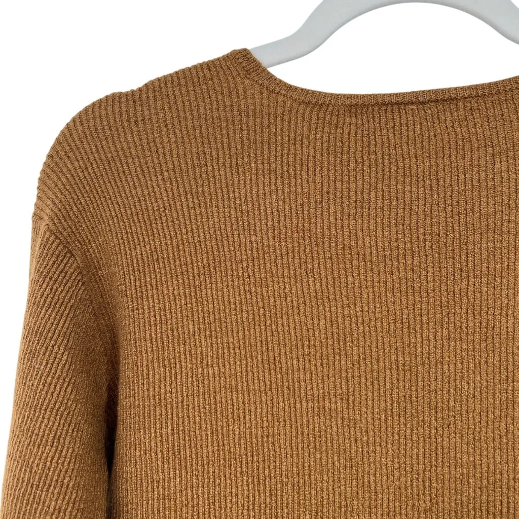 John Varvatos Womens Merino Wool Silk Blend Ribbed Knit Sweater Brown Sd Medium - Image 5