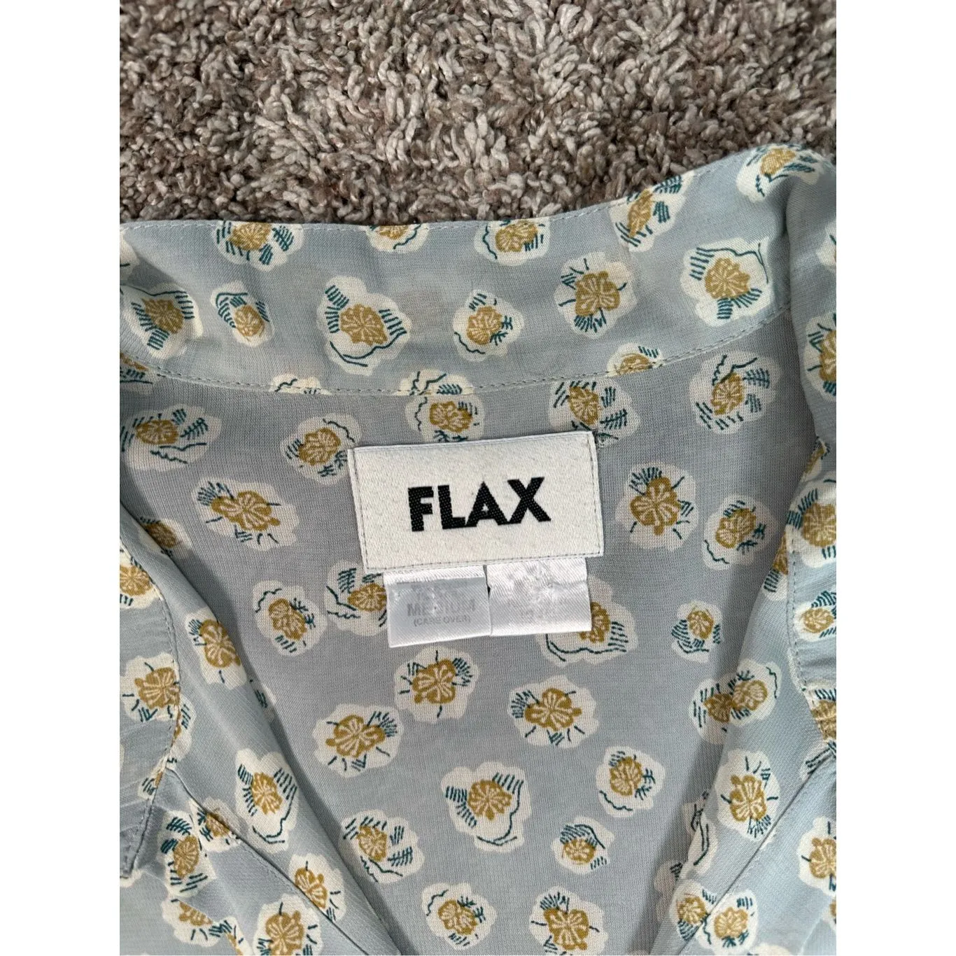 Flax Oversized Button Up Blouse Sheer Rayon Floral Pattern Tunic Blue Women’s M - Image 4