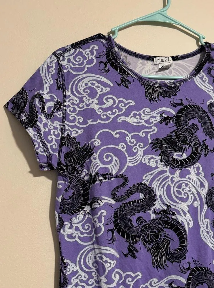NWOT Rue 21 Purple, Black and White Dragon Graphic Bodysuit size XL - Image 2